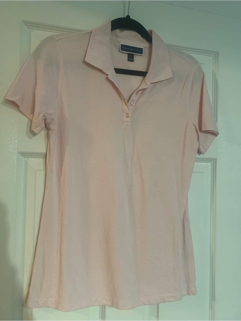 Karen Scott Pale Pink Short-Sleeve Polo Tee